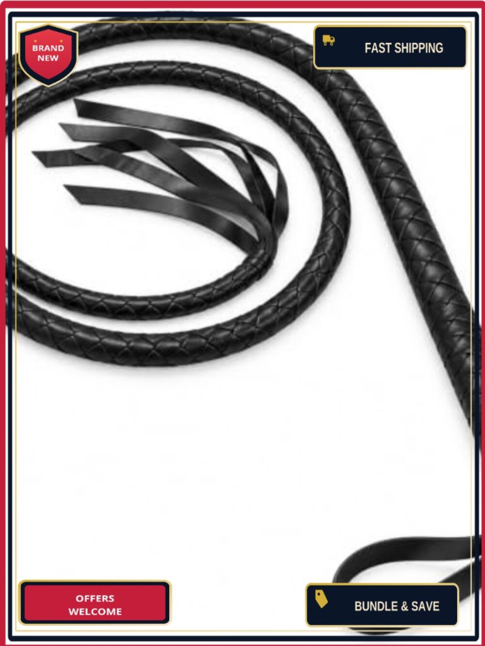 Halloween Costume Whip 5.9 ft Black Prop for Cat Lion Tamer Cowboy Cosplay